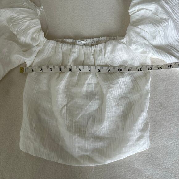ASTR The Label White Smocked Square Neck Puff Sleeves Cropped Blouse Size XS NWT - Picture 4 of 10